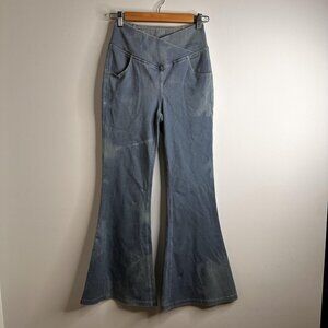 Halara Pull On Jeans Womens S Petite Flare High Rise Crossover Waist Stretch